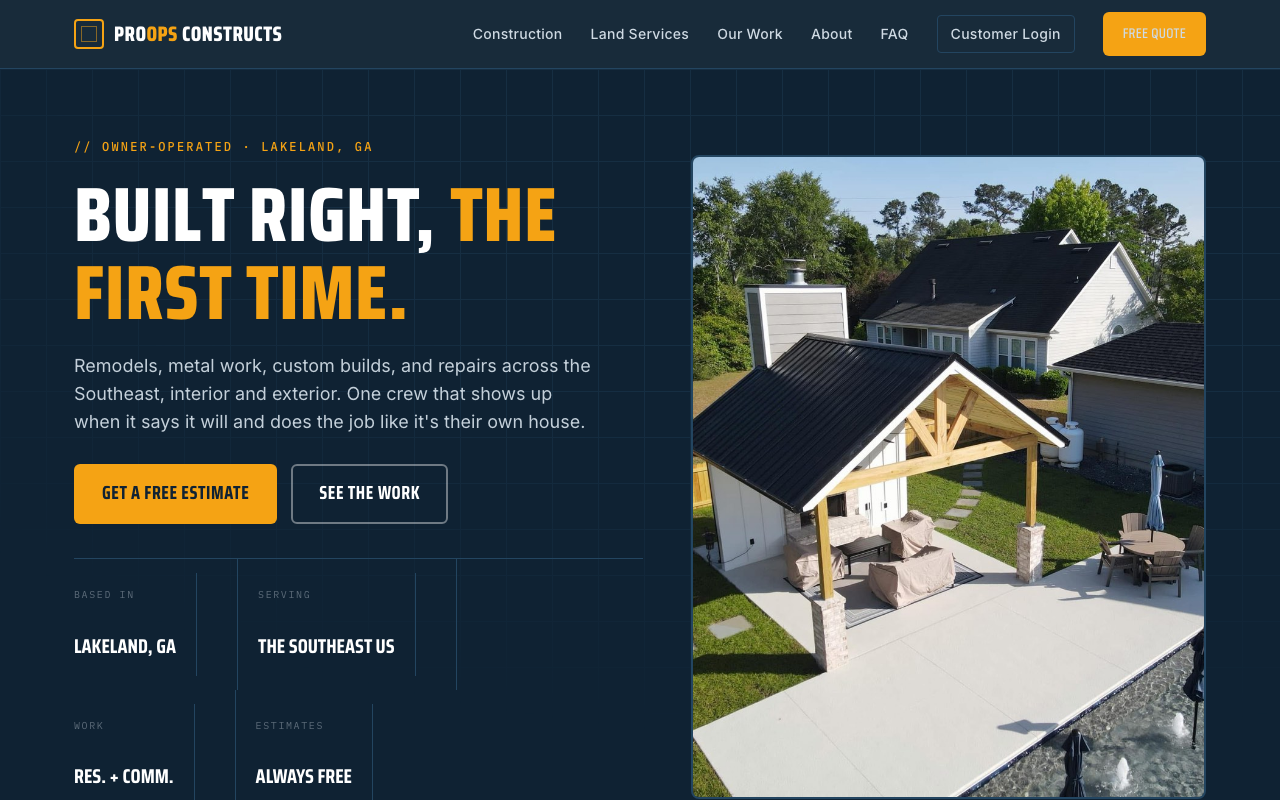 The ProOps Constructs home page